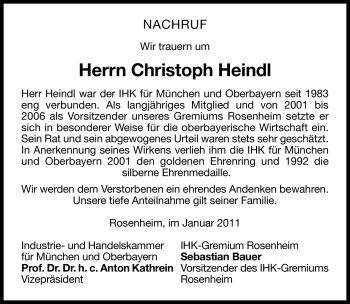 Todesanzeige von Christoph Heindl von MERKUR & TZ
