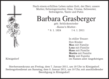 Todesanzeige von Barbara Grasberger von MERKUR & TZ