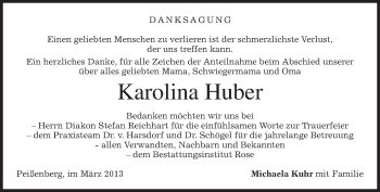 Todesanzeige von Karolina Huber von merkurtz