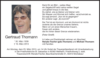 Todesanzeige von Gertraud Thomann von merkurtz
