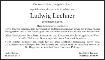 Todesanzeige von Ludwig Lechner von merkurtz