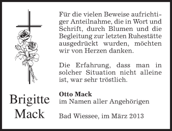 Todesanzeige von Brigitte Mack von merkurtz