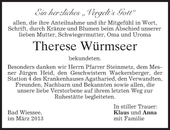 Todesanzeige von Therese Würmseer von merkurtz