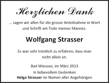 Todesanzeige von Wolfgang Strasser von merkurtz