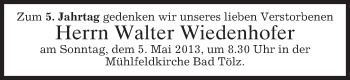 Todesanzeige von Walter Wiedenhofer von merkurtz