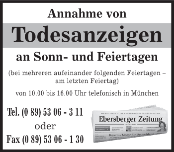 Todesanzeige von Annahme von von merkurtz