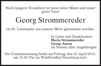 Todesanzeige von Georg Strommereder von merkurtz