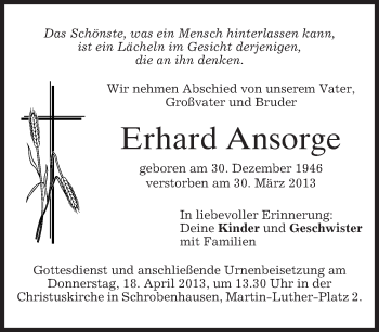 Todesanzeige von Erhard Ansorge von merkurtz