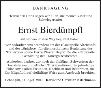 Todesanzeige von Ernst Bierdümpfl von merkurtz