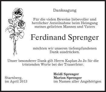 Todesanzeige von Ferdinand Sprenger  von merkurtz