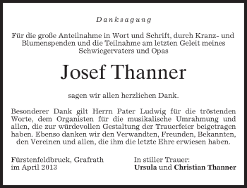 Todesanzeige von Josef Thanner von merkurtz