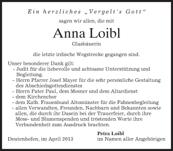 Todesanzeige von Anna Loibl von merkurtz