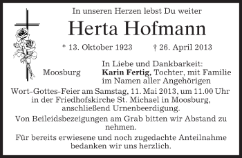 Todesanzeige von Herta Hofmann von merkurtz