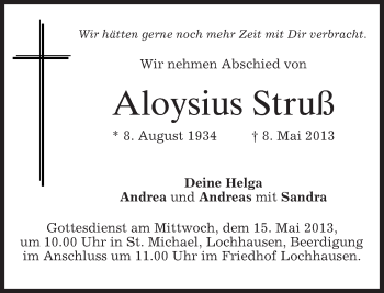 Todesanzeige von Aloysius Struß von merkurtz