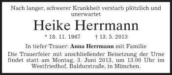 Todesanzeige von Heike Herrmann von merkurtz