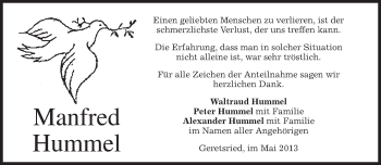 Todesanzeige von Manfred Hummel von merkurtz