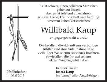 Todesanzeige von Willibald Kaup von merkurtz