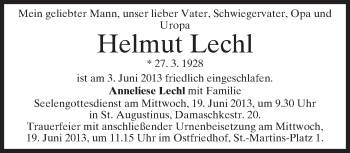 Todesanzeige von Helmut Lechl von merkurtz
