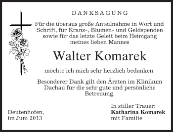 Todesanzeige von Walter Komarek von merkurtz