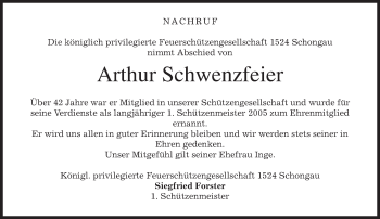 Todesanzeige von Arthur Schwenzfeier von merkurtz