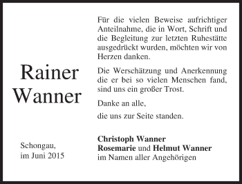 Todesanzeige von Rainer Wanner von merkurtz