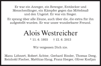 Todesanzeige von Alois Westreicher von merkurtz