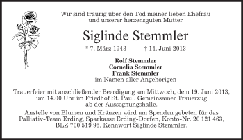 Todesanzeige von Siglinde Stemmler von merkurtz