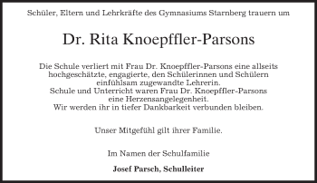 Todesanzeige von Rita Knoepffler-Parsons von merkurtz