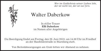 Todesanzeige von Walter Daberkow von merkurtz