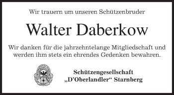Todesanzeige von Walter Daberkow von merkurtz