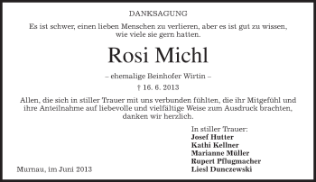 Todesanzeige von Rosi Michl von merkurtz