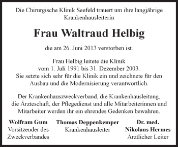 Todesanzeige von Waltraud Helbig von merkurtz