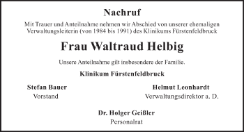 Todesanzeige von Waltraud Helbig von merkurtz