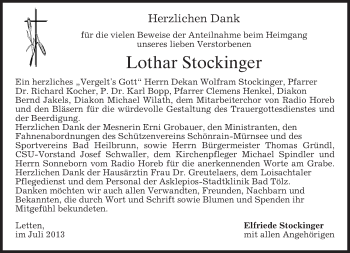 Todesanzeige von Lothar Stockinger von merkurtz
