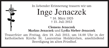 Todesanzeige von Inge Jenaczek von merkurtz