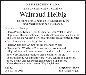 Todesanzeige von Waltraud Helbig von merkurtz