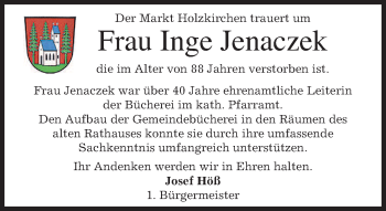Todesanzeige von Inge Jenaczek von merkurtz