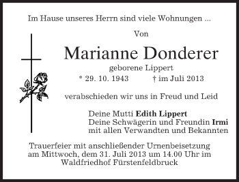 Todesanzeige von Marianne Donderer von merkurtz