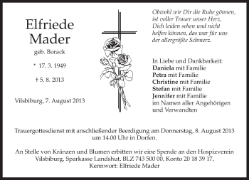 Todesanzeige von Elfriede Mader von merkurtz