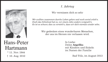 Todesanzeige von Hans-Peter Hartmann von merkurtz