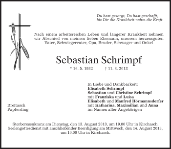Todesanzeige von Sebastian Schrimpf von merkurtz