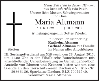 Todesanzeige von Maria Altmann von merkurtz