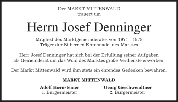Todesanzeige von Josef Denninger von merkurtz