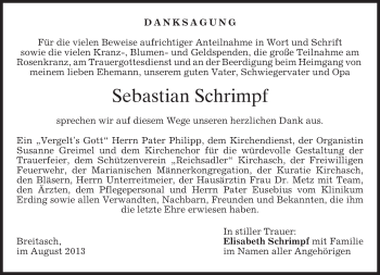 Todesanzeige von Sebastian Schrimpf von merkurtz