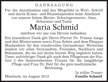 Todesanzeige von Maria Schmid von merkurtz