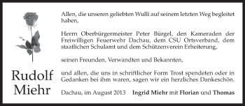 Todesanzeige von Rudolf Miehr von merkurtz