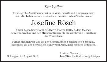 Todesanzeige von Josefine Rösch  von merkurtz