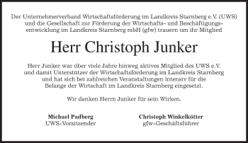 Todesanzeige von Christoph Junker von merkurtz