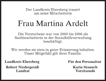 Todesanzeige von Martina Ardelt von merkurtz