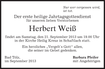 Todesanzeige von Herbert Weiß von merkurtz